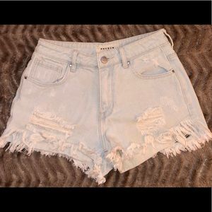 PACSUN Faded & distressed high rise denim shorts